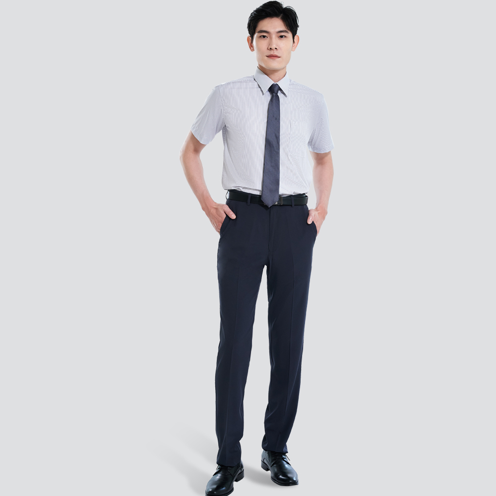 經典條紋短袖襯衫-灰條