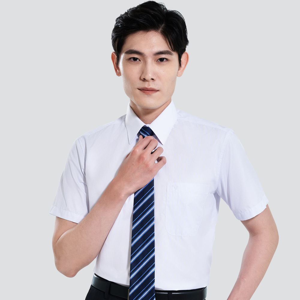 經典條紋短袖襯衫-藍細條