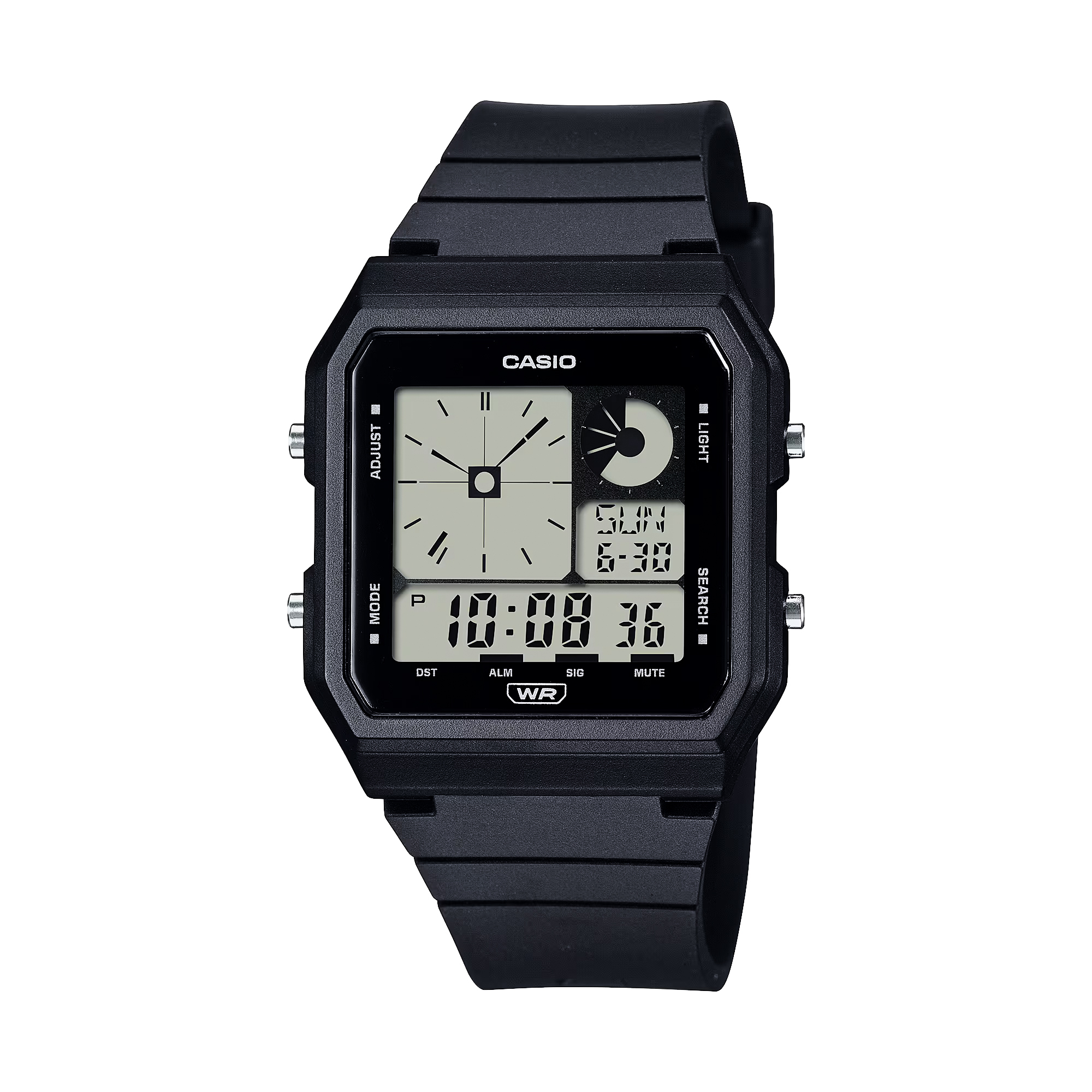Casio LF-20W-1A 雙顯示 黑色 膠帶 方形復古跳字錶