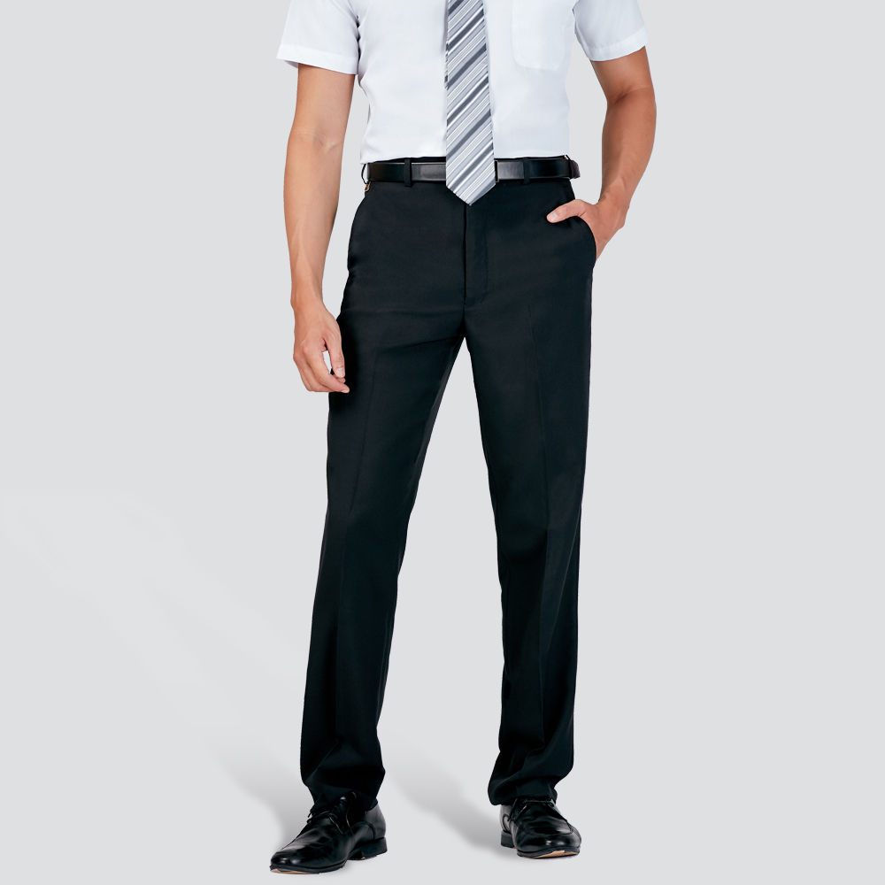 涼感紗平面西裝褲-黑