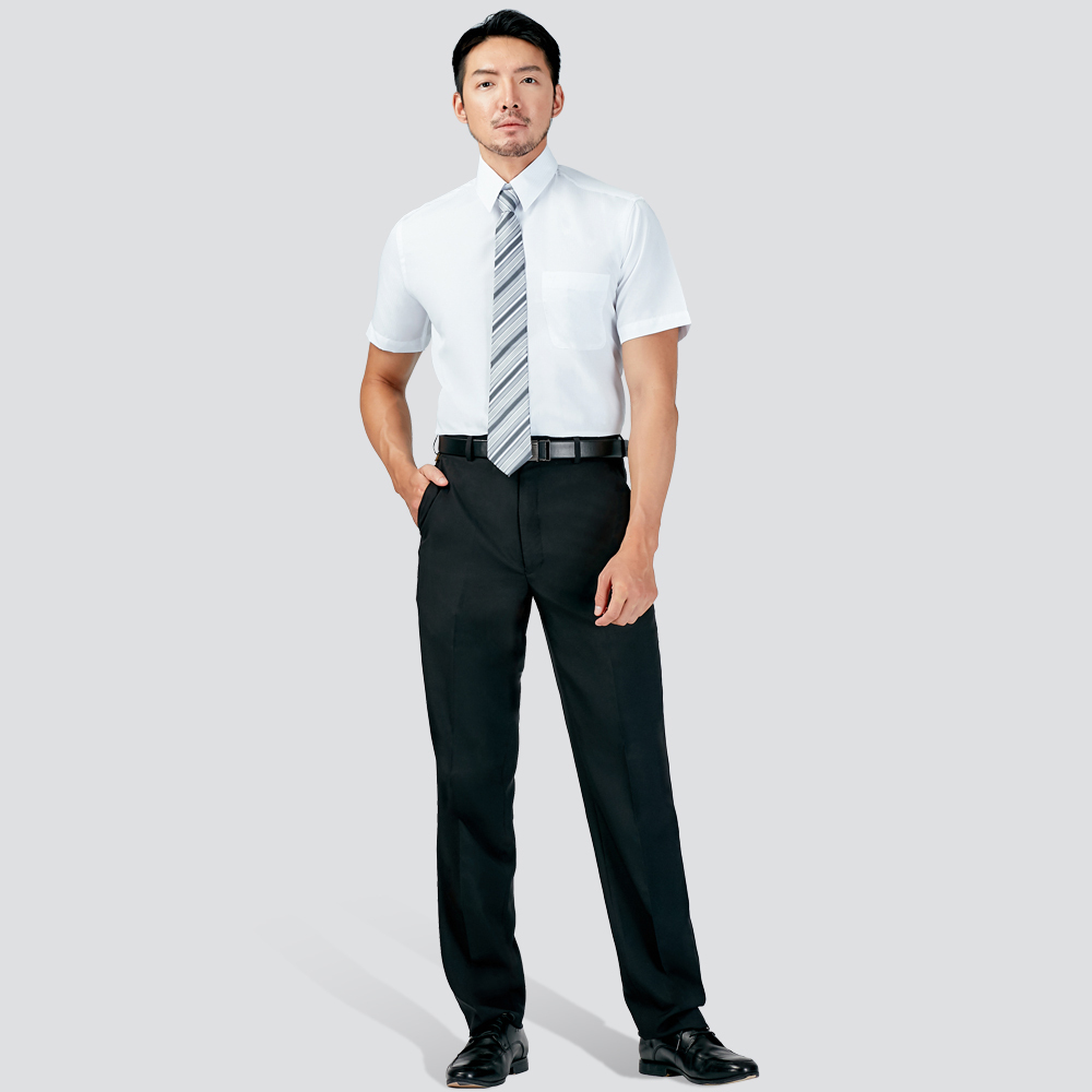 涼感紗平面西裝褲-黑