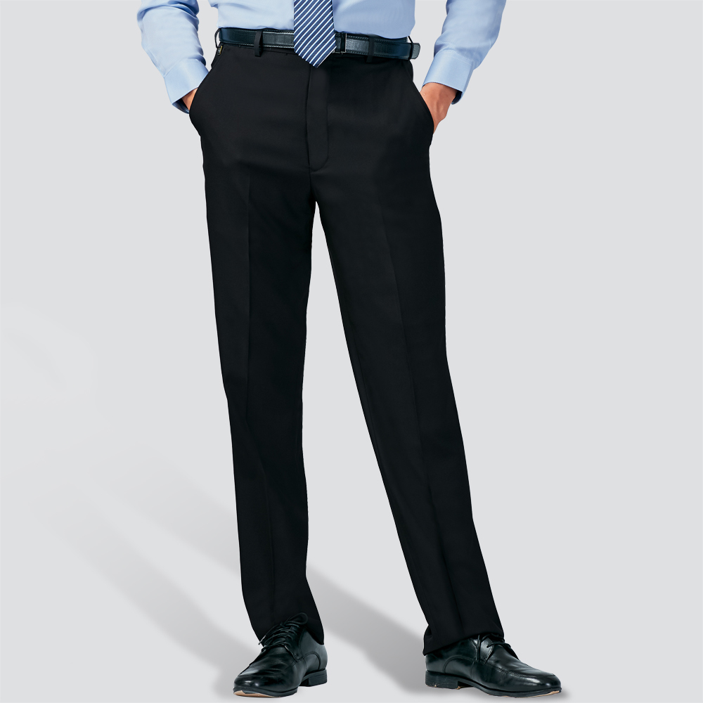 機能彈性平面西裝褲-黑