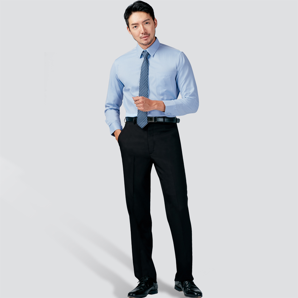 機能彈性平面西裝褲-黑