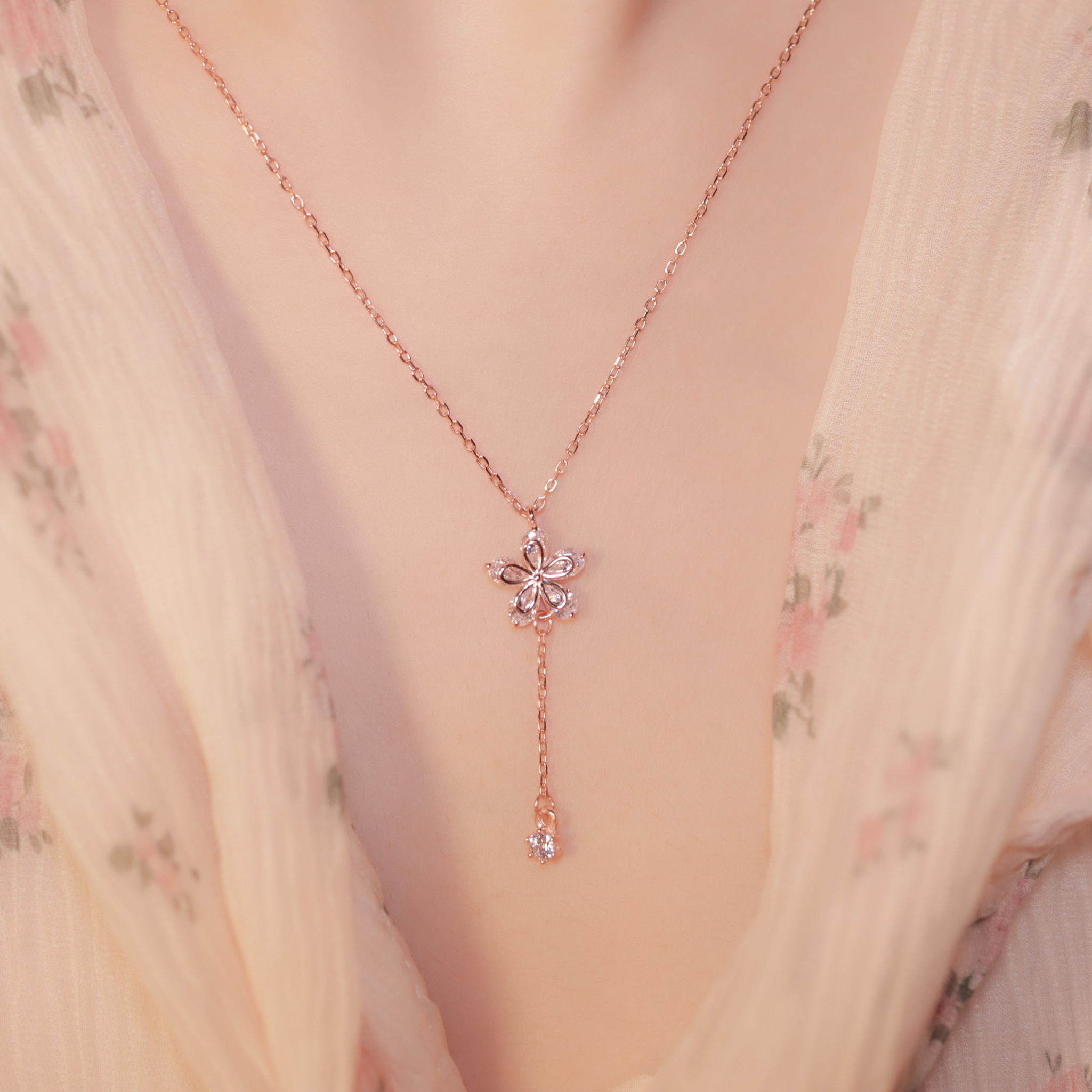 | 925 Silver・White Gold・Rose Gold | Sakura Pouring Necklace（Silver / Rose Gold） | NE0657 |