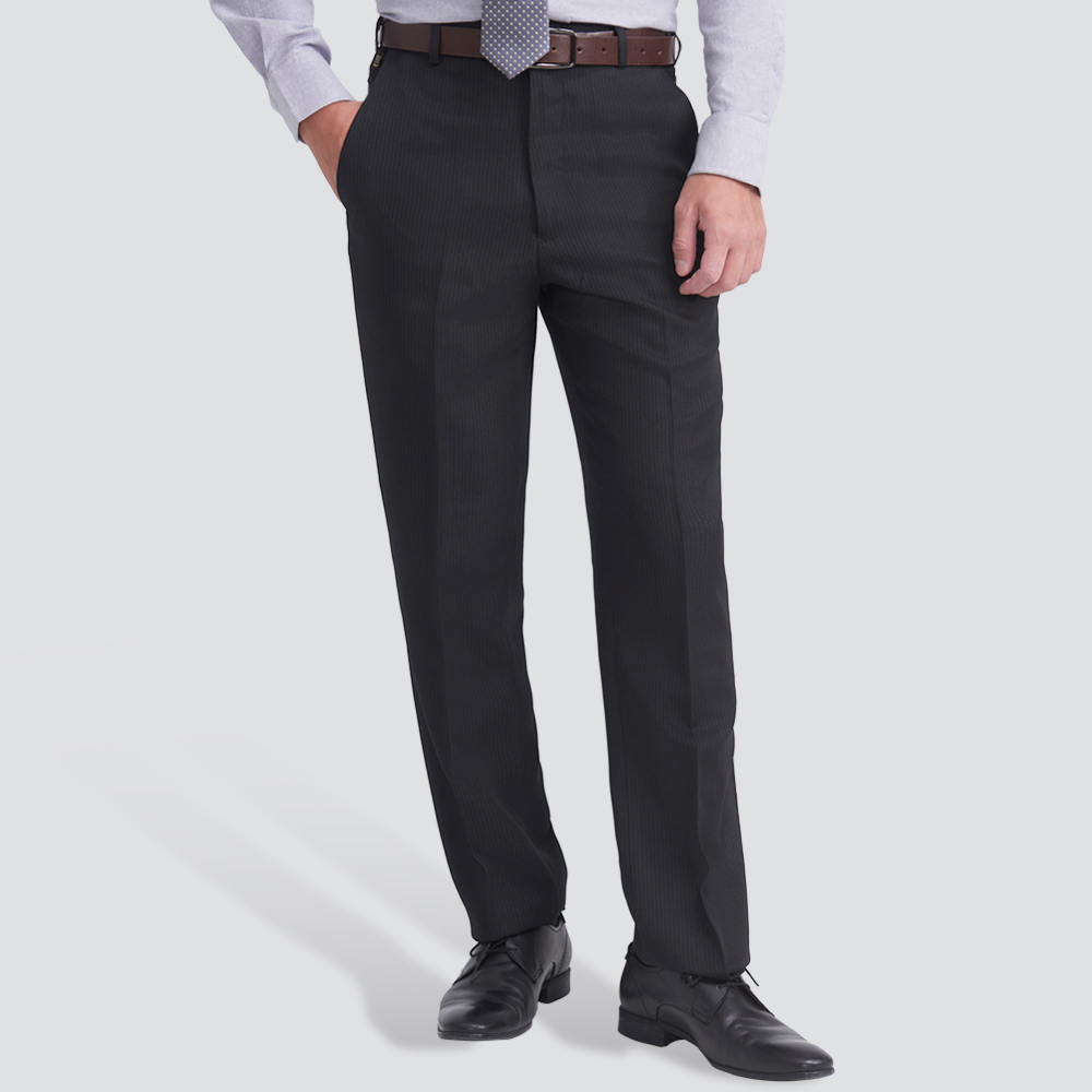 經典紋理平面西裝褲-黑
