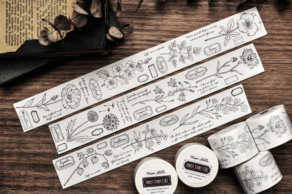 喵吉星．Forest Story 2 (Black) 森林物語2(黑墨) 4cm日本和紙膠帶 <整捲/分裝>