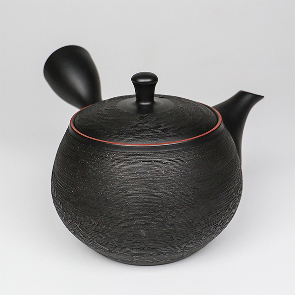 【寶龍】黑泥袋松皮朱出 橫手急須0.21L