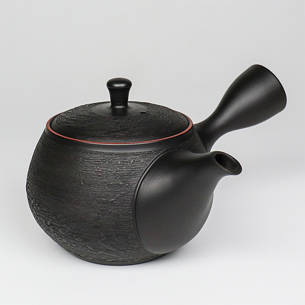 【寶龍】黑泥袋松皮朱出 橫手急須0.21L