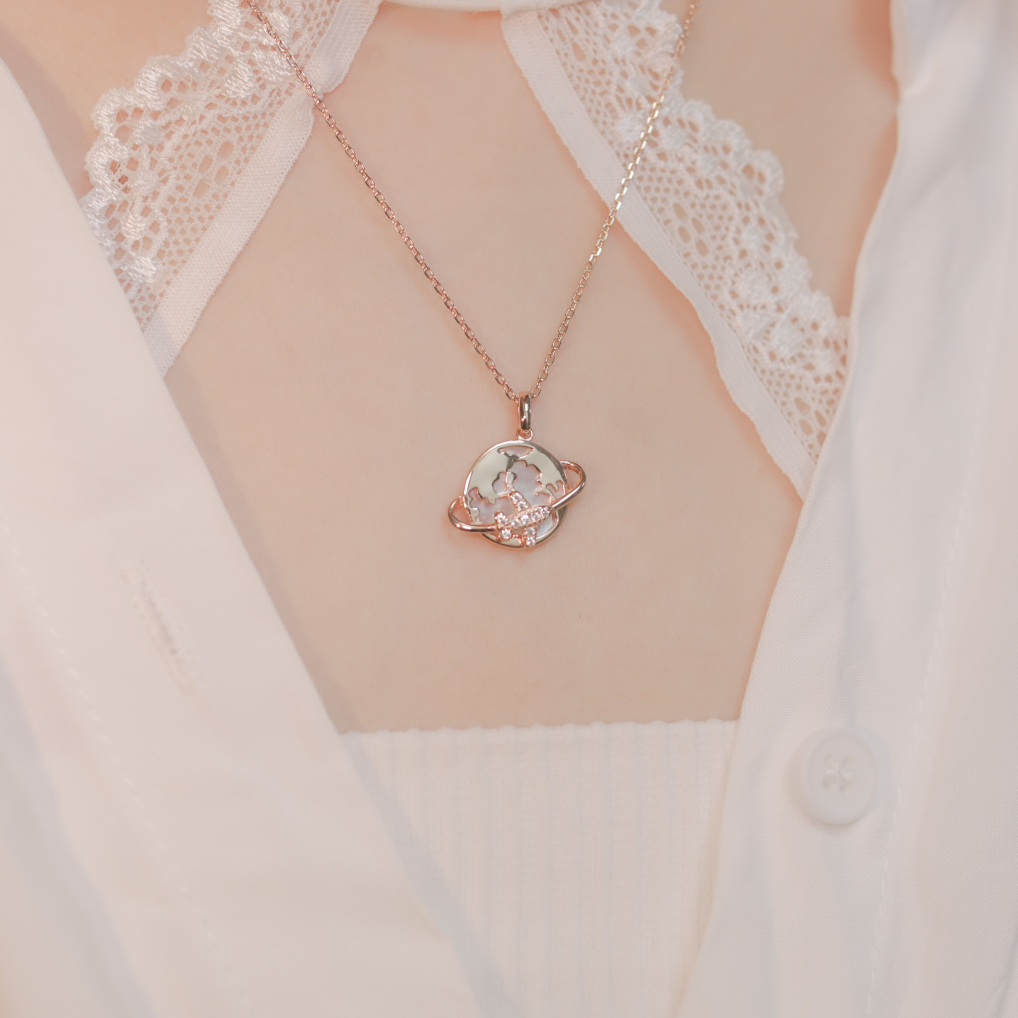 | 925純銀・玫瑰金  | 環球旅行項鍊 | NE0675 |