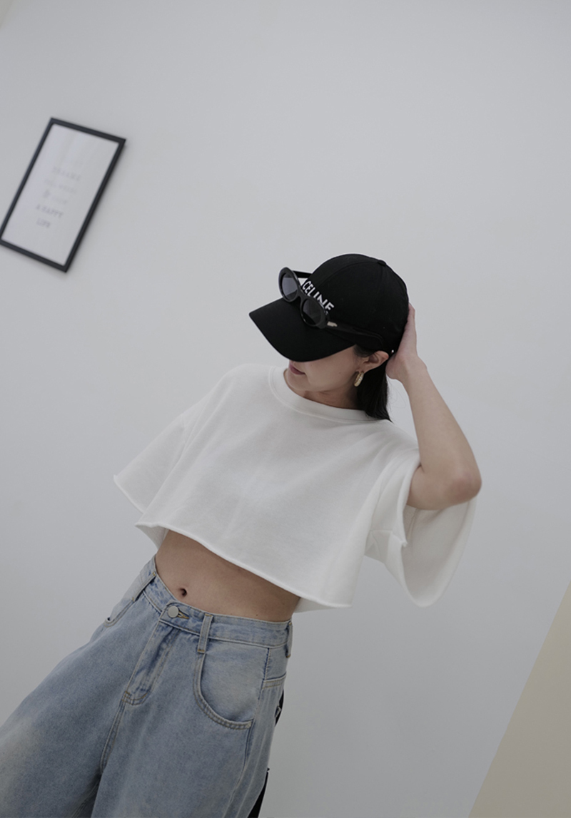 正韓-水洗不修邊寬版短版T*7色