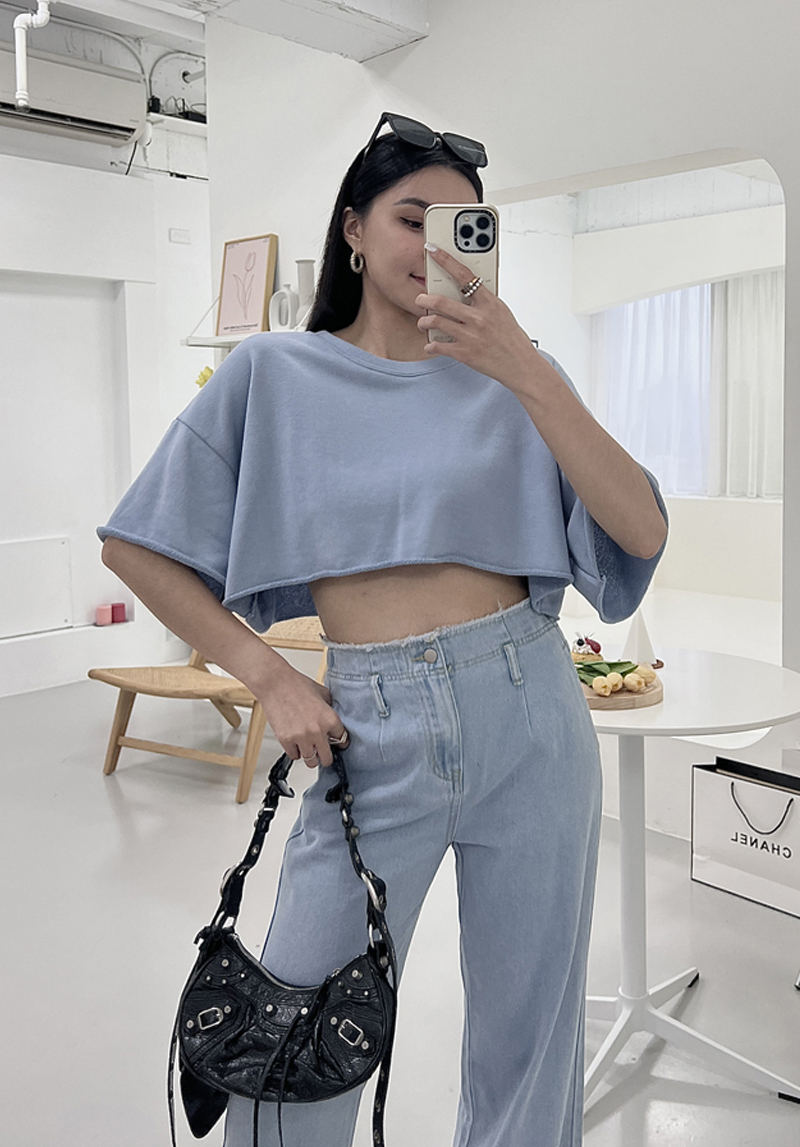 正韓-水洗不修邊寬版短版T*7色