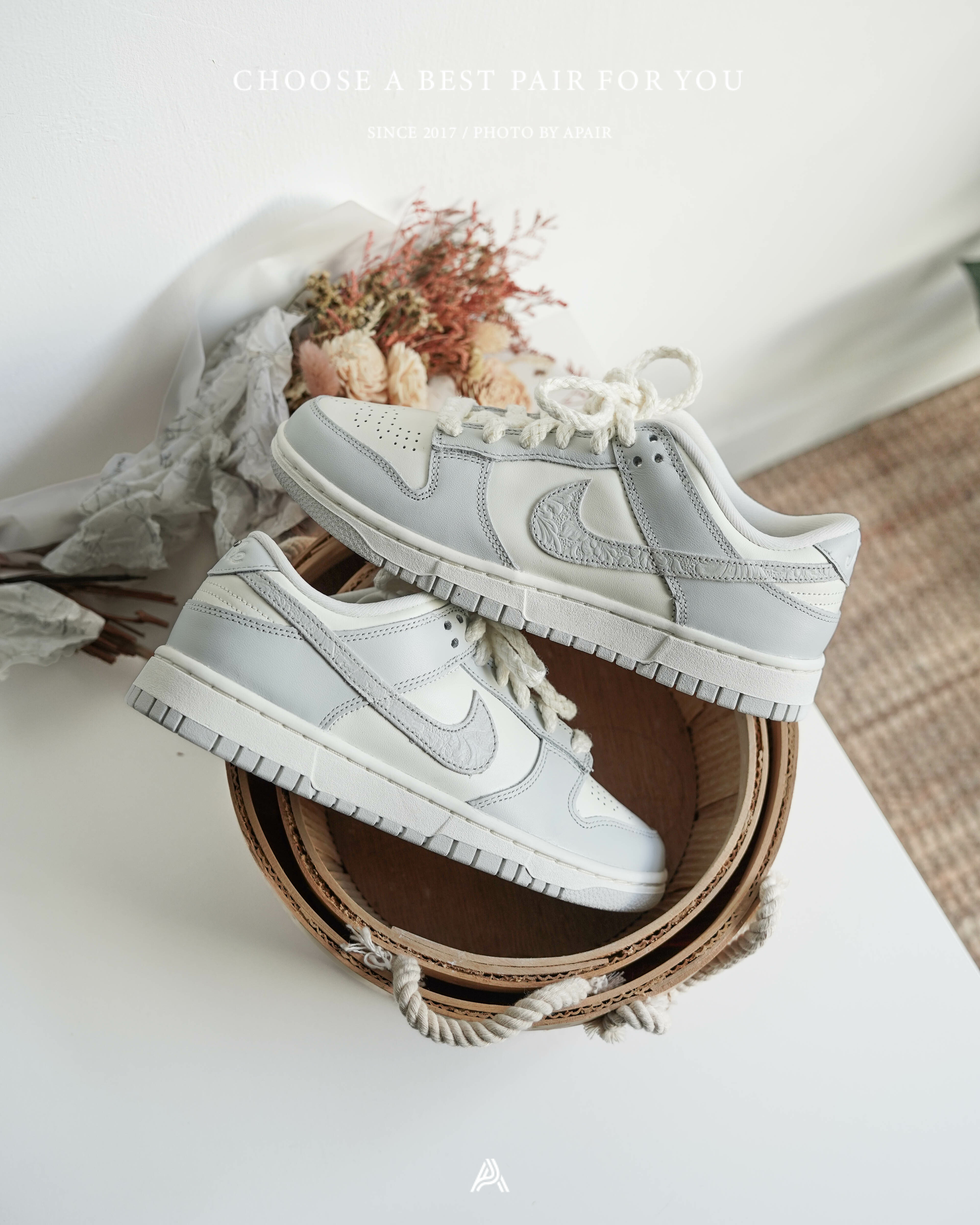 【APAIR】現貨 Nike Dunk Low "Needlework Sail Aura" 羅浮宮浮雕 灰白 FJ4553-133