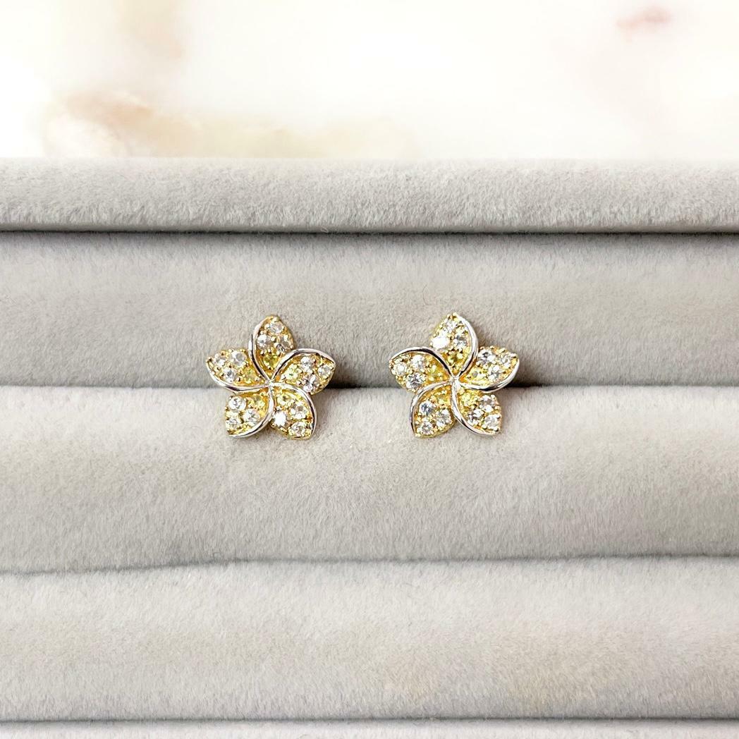18K Yellow Gold Yellow Sapphire Flower Diamond Earrings