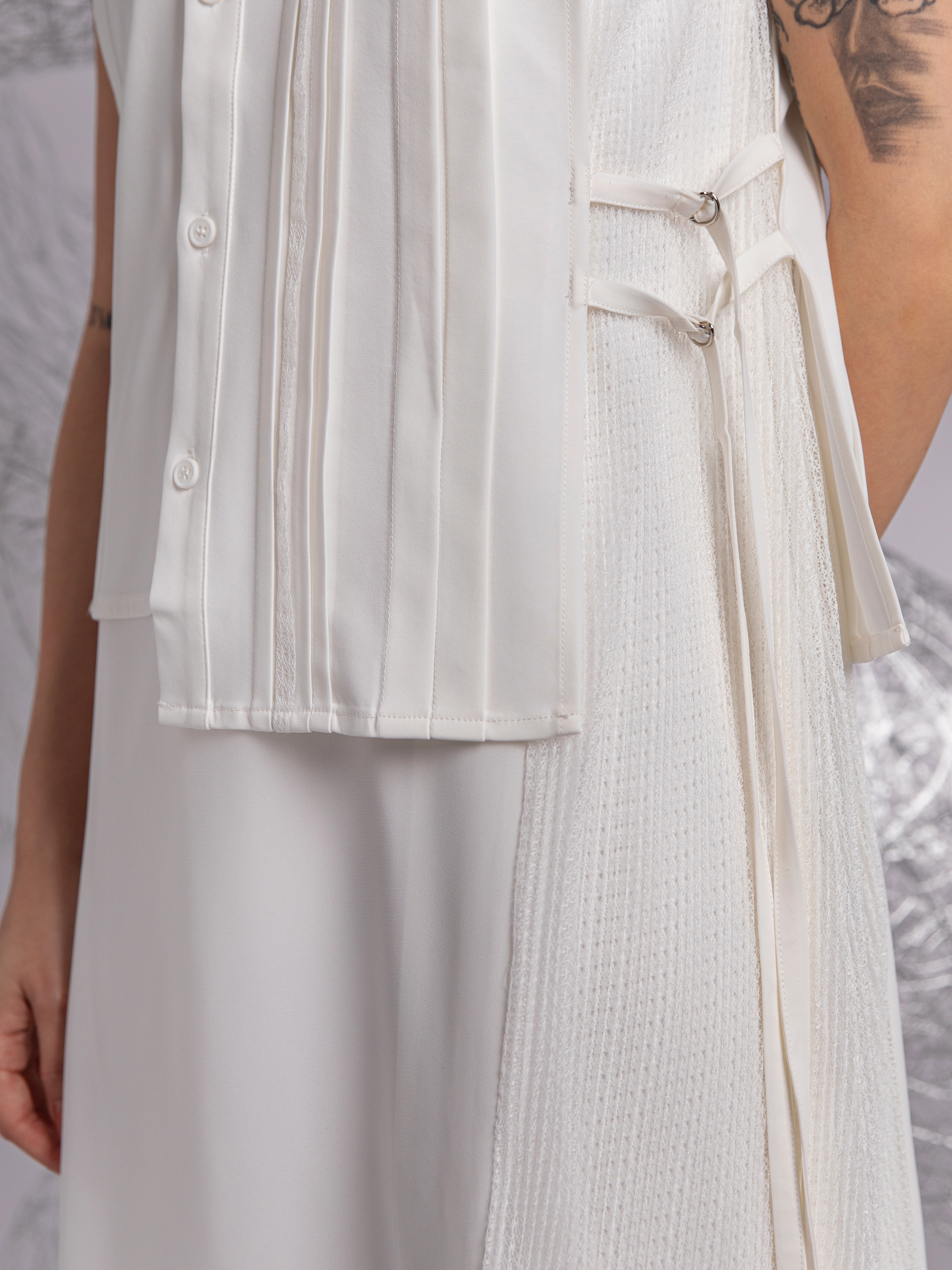 2 in 1 shirt dress with pleated details - D048E