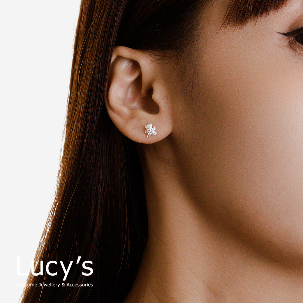 925純銀 滿鑽熊 轉珠耳環 (106970)