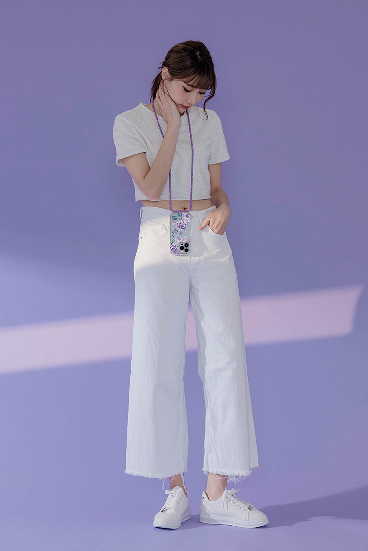 紫色刺繡 - (客製化) iPhone透明掛繩手機殼