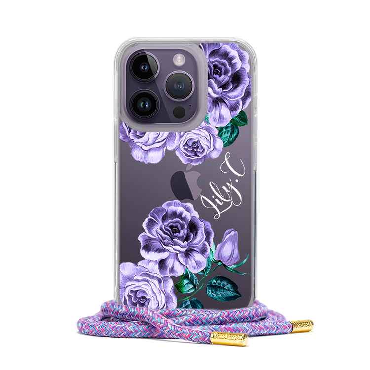 紫色刺繡 - (客製化) iPhone透明掛繩手機殼