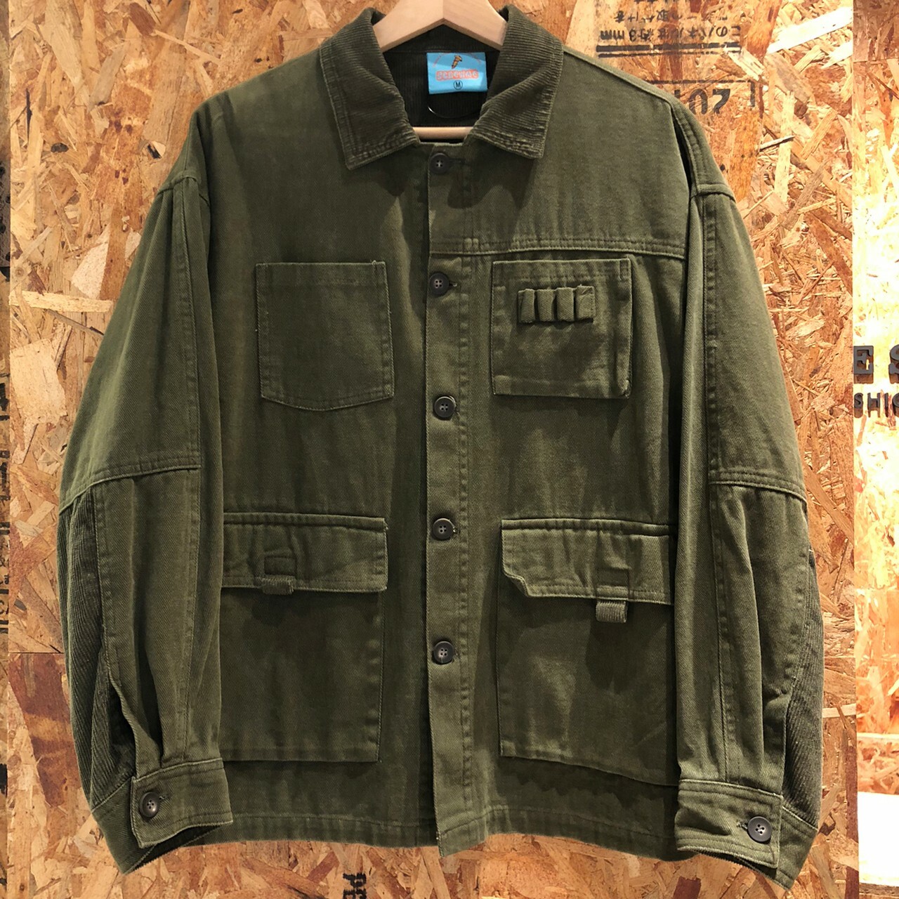 Screwme復古燈芯絨領口拼接排扣襯衫外套