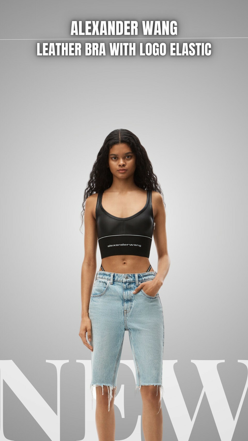 現貨5折 Alexander Wang 彈力腰圍側拉鍊皮革背心 Leather Bra With Logo Elastic