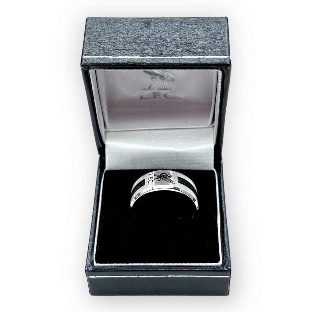 利物浦銀色黑間黑LFC會徽戒指
