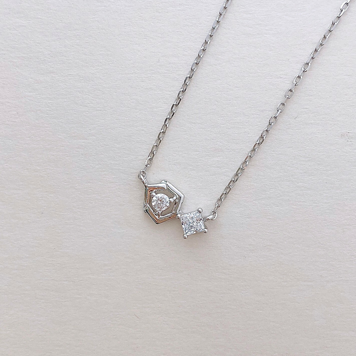 菱形方鑽 純銀項鍊