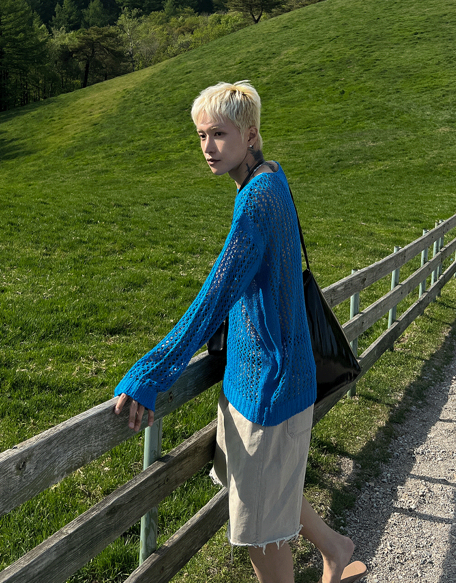 船形領網眼夏季針織衫上衣