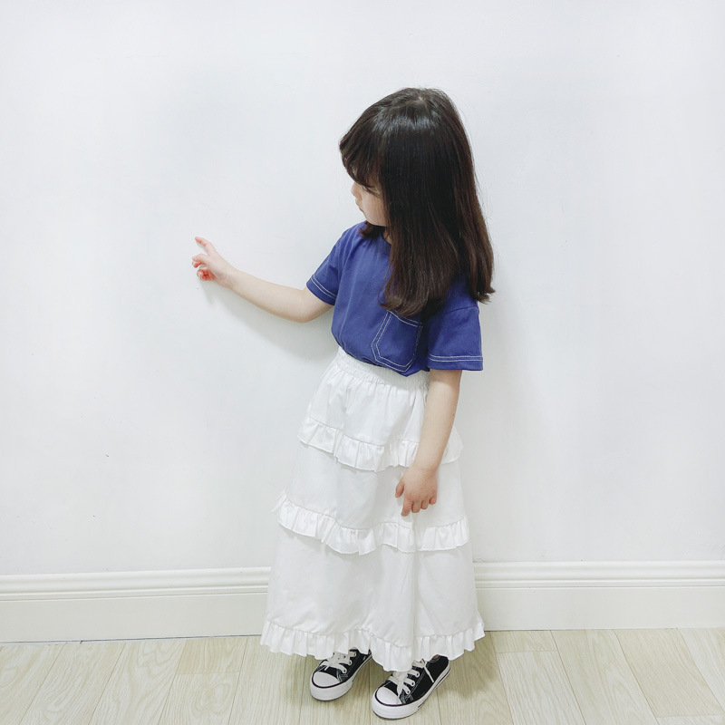 現貨 白色L 親子款 荷葉拼接蛋糕裙背帶兩穿 白色