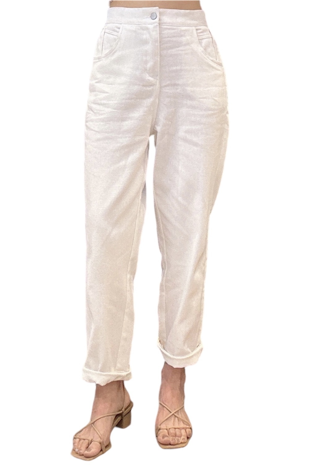 小蘿蔔裝飾鈕白牛仔褲（現貨款式）