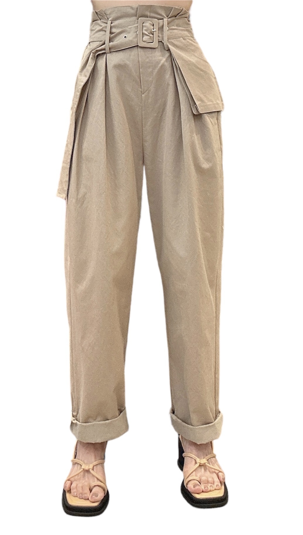 高腰連小袋直腳褲 （現貨款式）