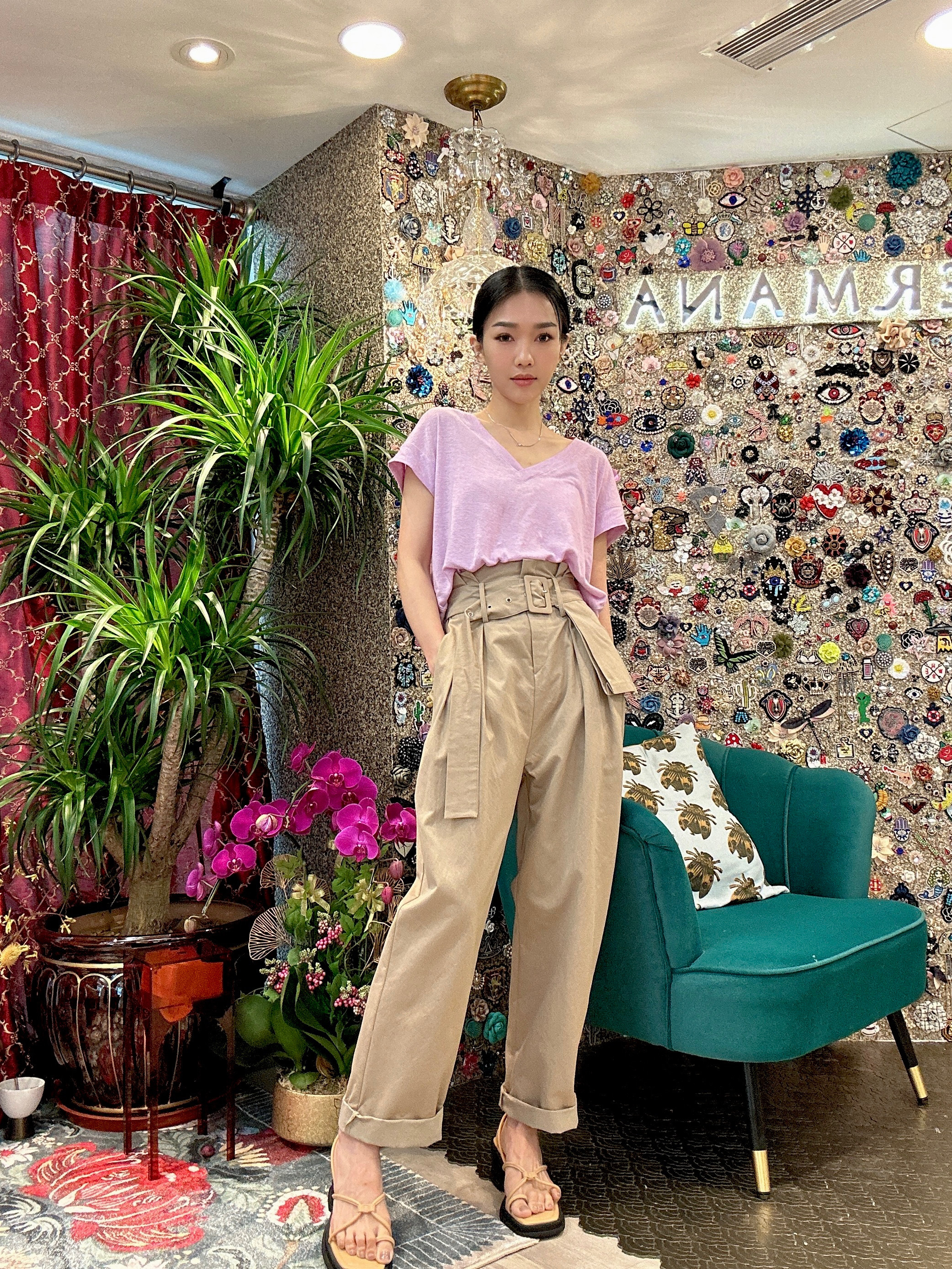 高腰連小袋直腳褲 （現貨款式）