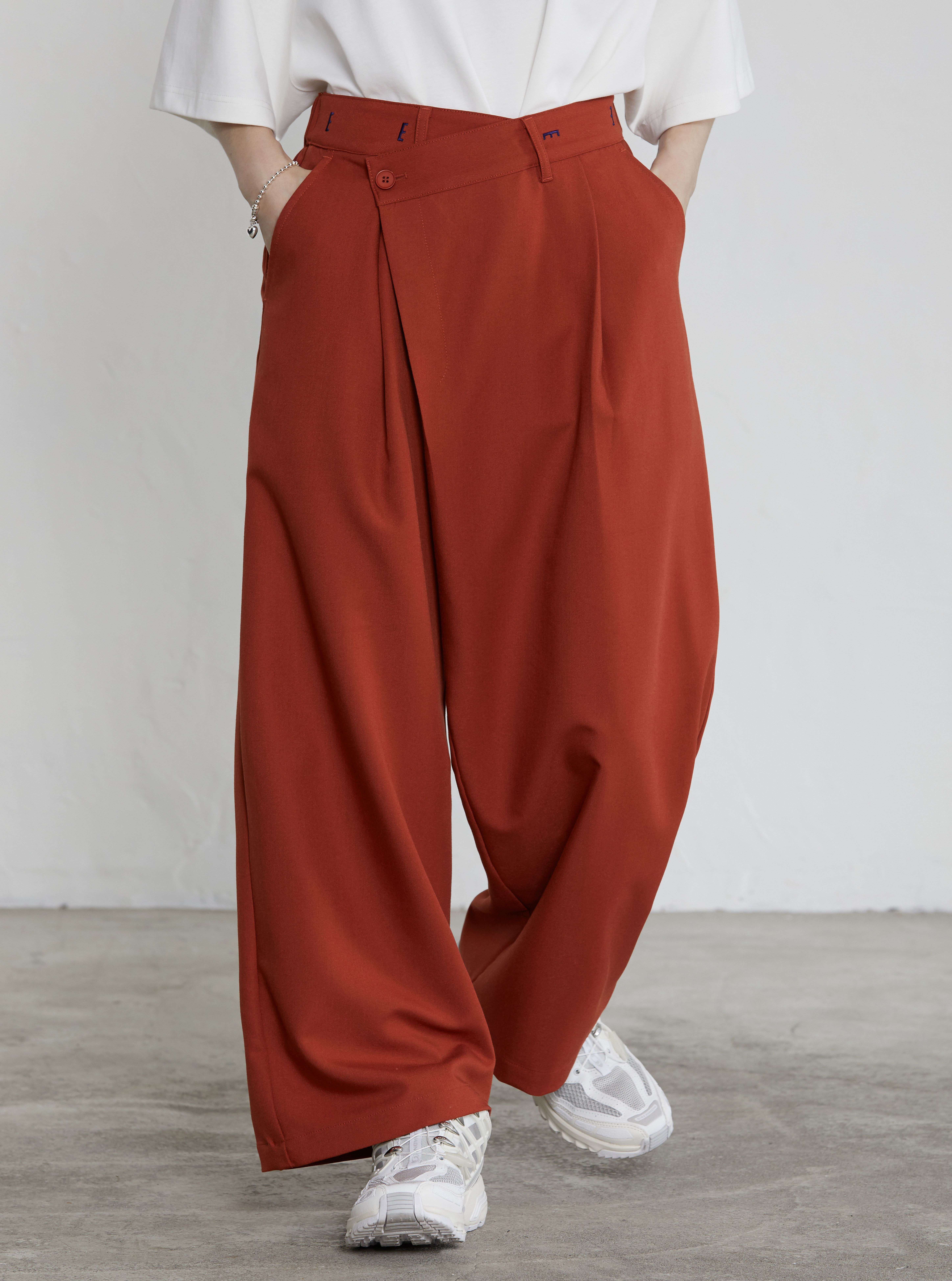 Cross-Over Waist Trousers | Orange Brick