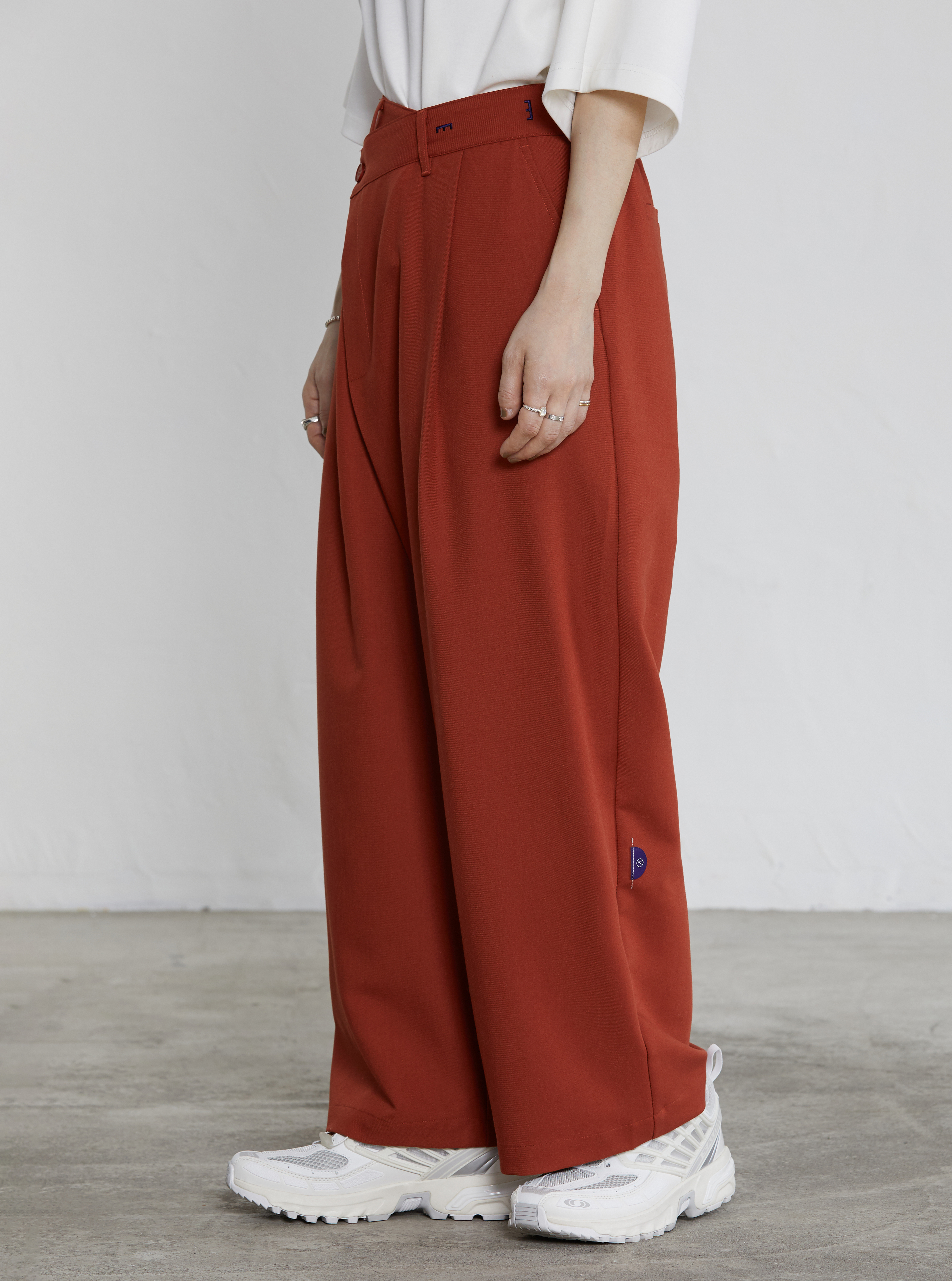 Cross-Over Waist Trousers | Orange Brick