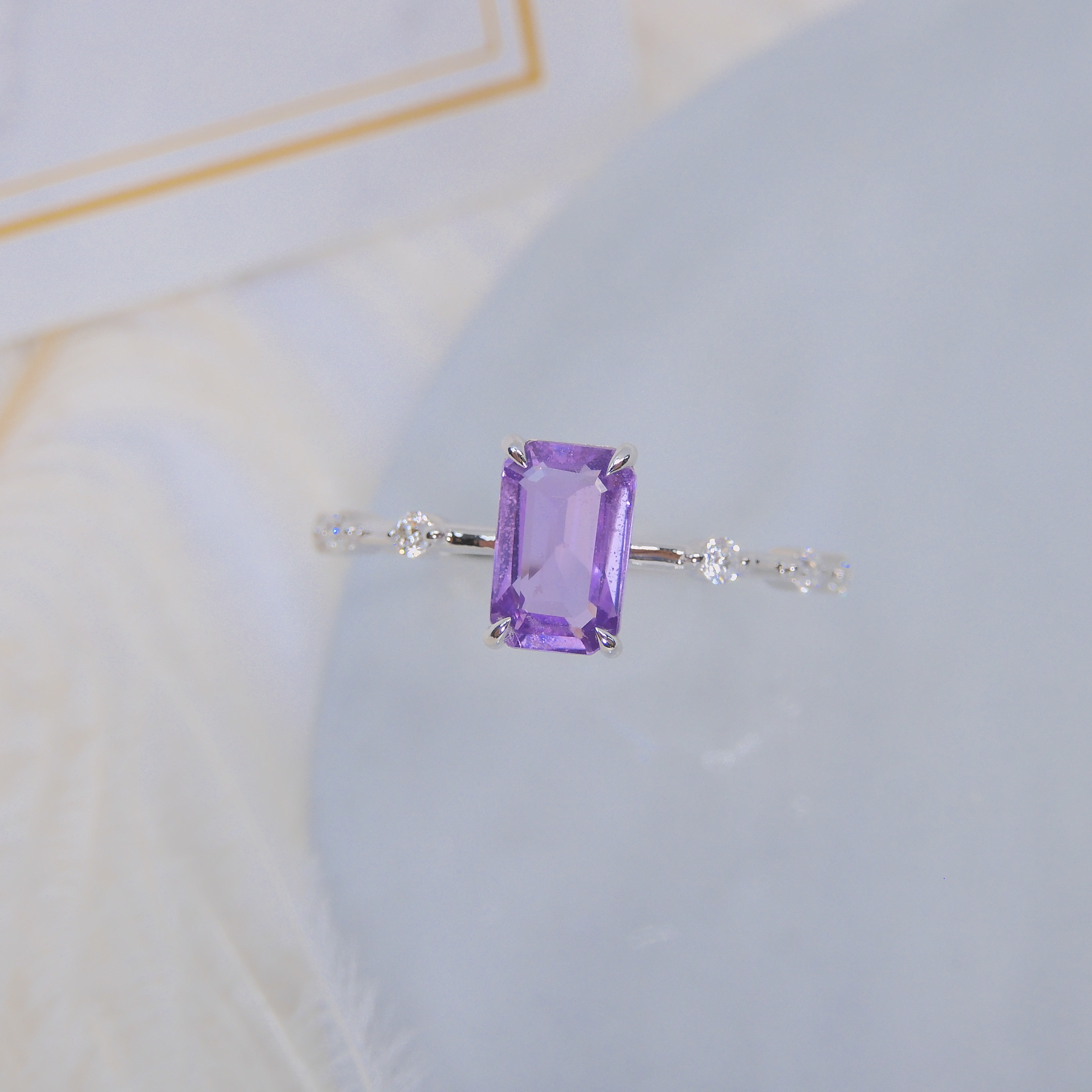 訂製餘款  18K白金紫色藍寶石戒指