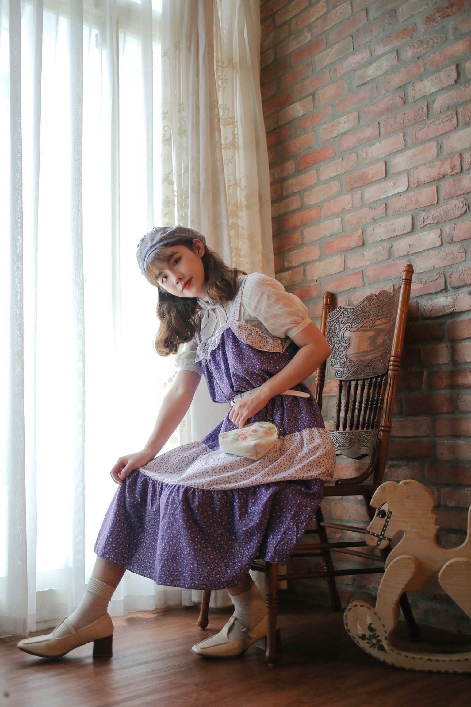 Vintage Dress / 古著紫白色小花蛋糕裙洋裝