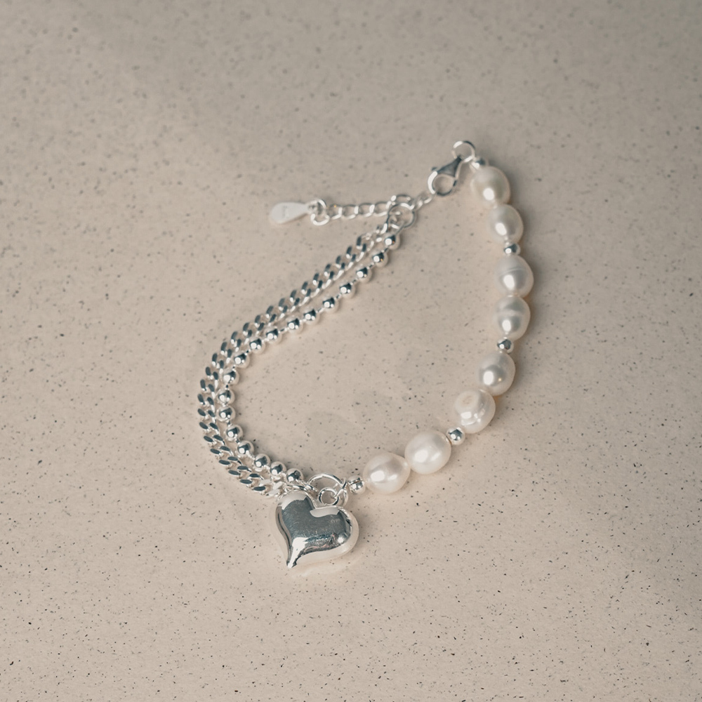 B054 ｜純銀愛心珍珠手鍊