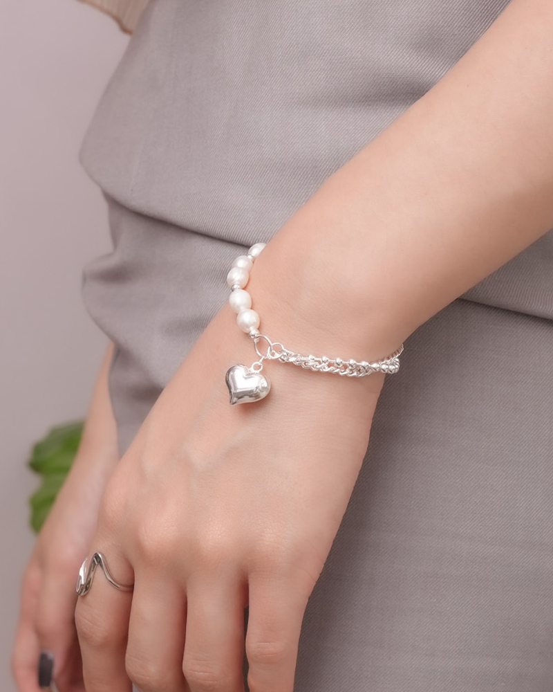 B054 ｜純銀愛心珍珠手鍊