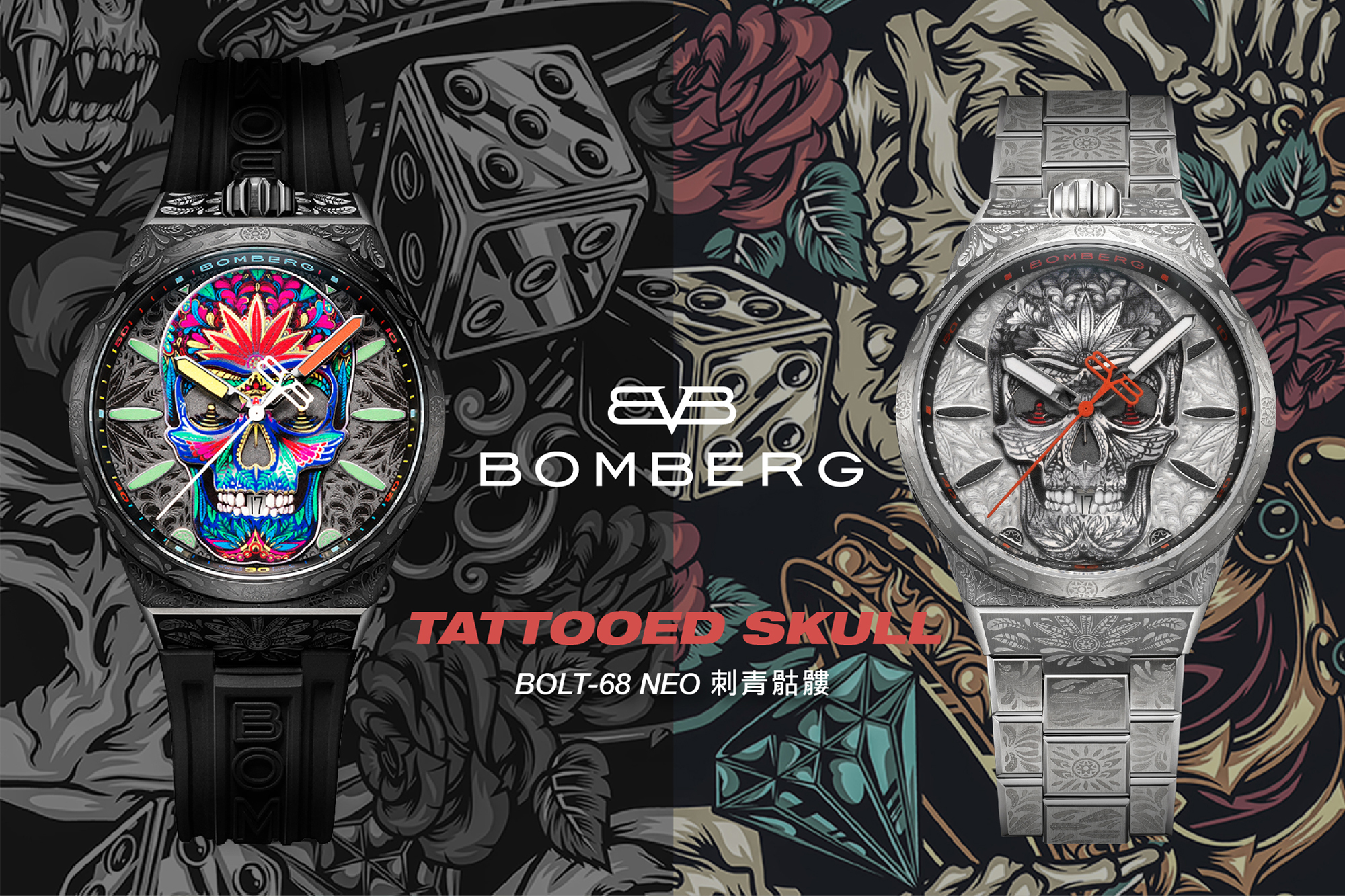 BOMBERG,炸彈錶,刺青,Bolt-68 NEO ,維京戰士,骷髏