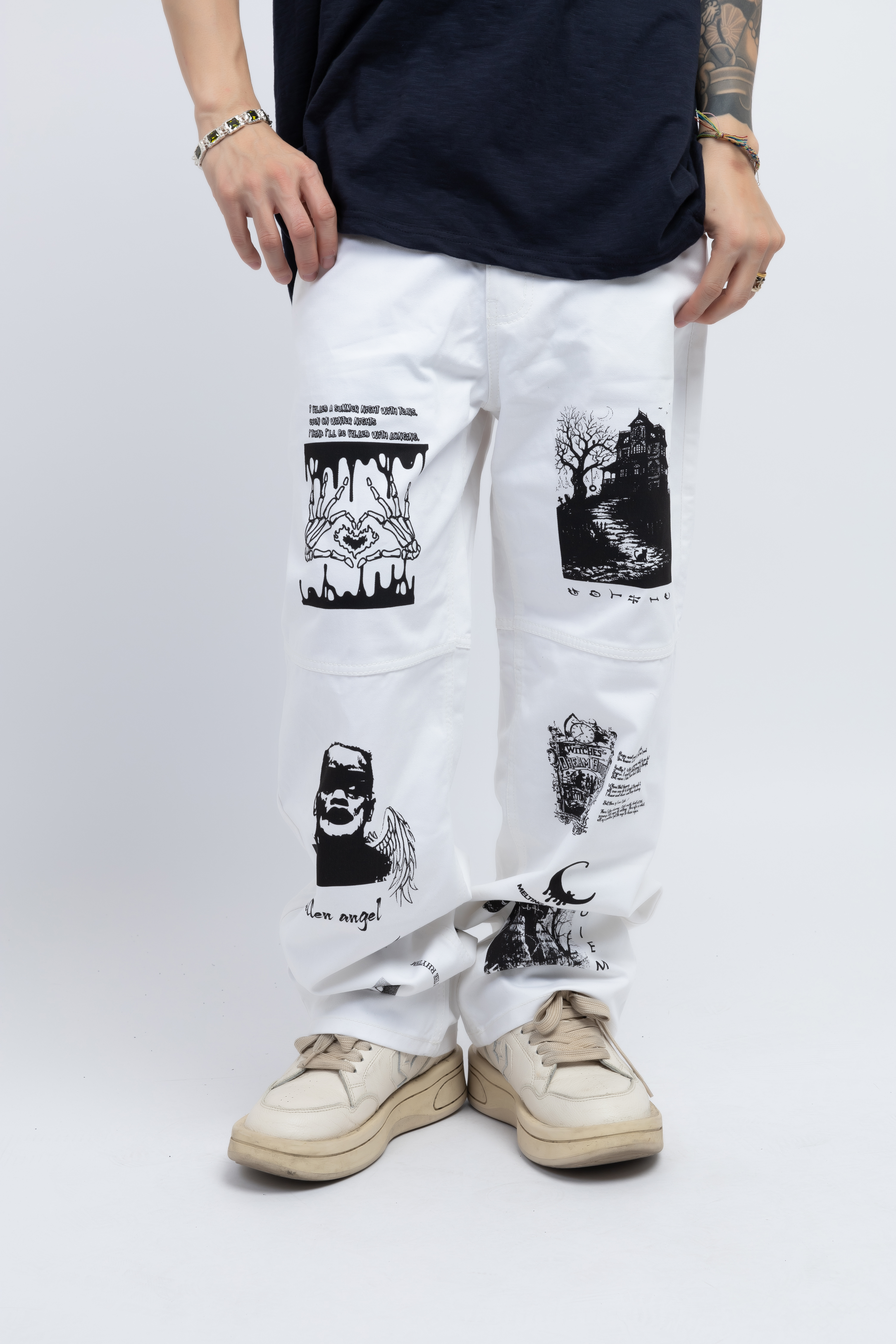 [KOREA ] - 網版印刷感｜韓國街頭必備｜直筒版型 ｜不踩腳｜兩色（白色賣場）｜