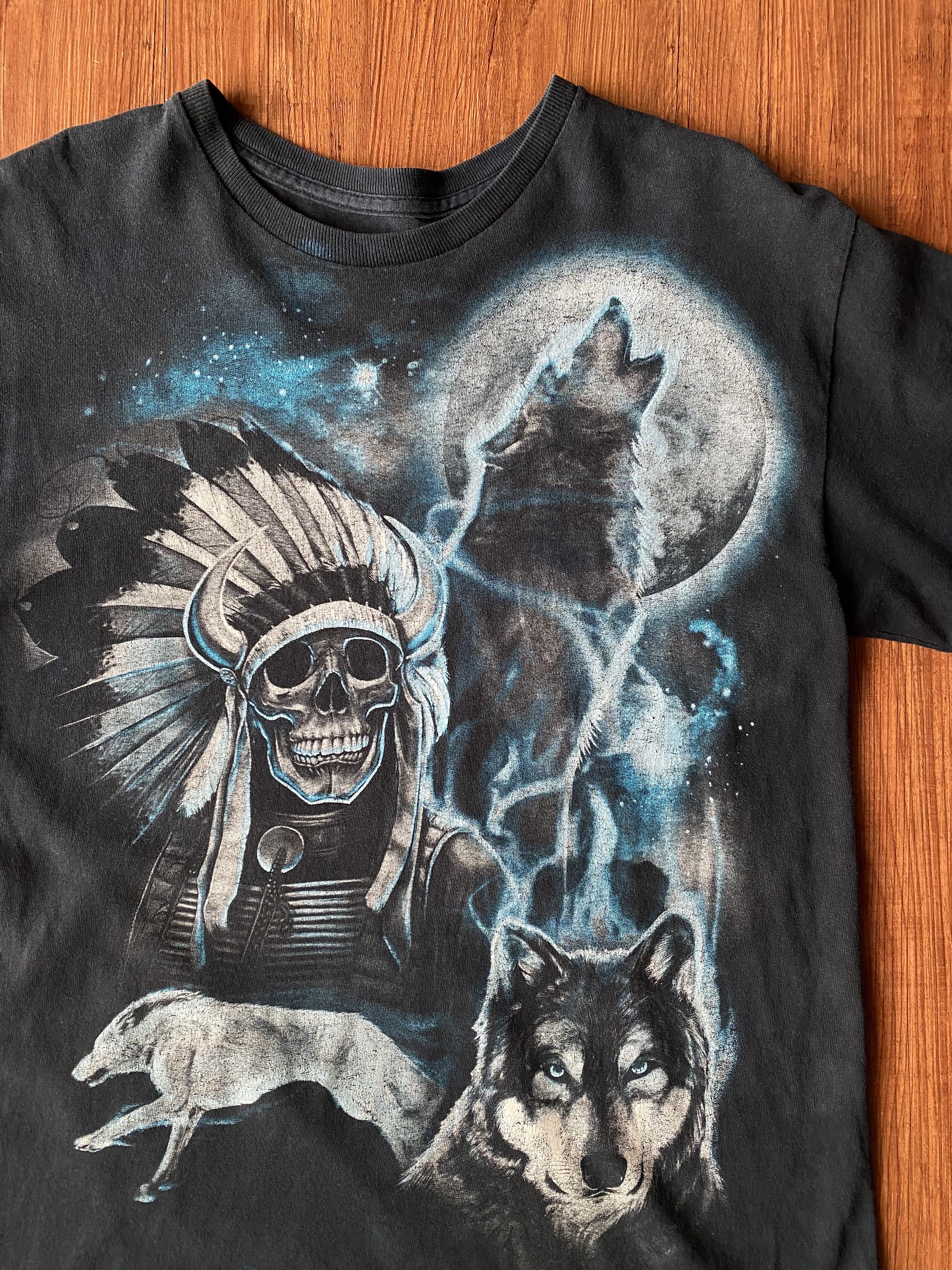 Vintage T-shirt / 古著印地安骷魯頭與狼短Ｔ