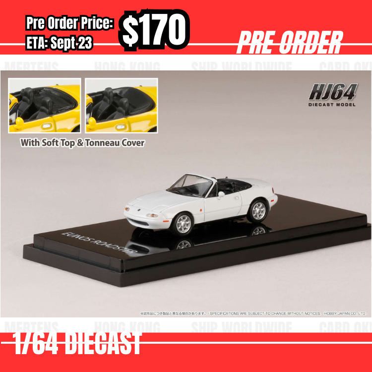 Pre Order-$170 Hobby Japan 1:64 EUNOS ROADSTER (NA6CE) with Tonneau Cover CRYSTAL WHITE HJ642025AW  [OD24/05]