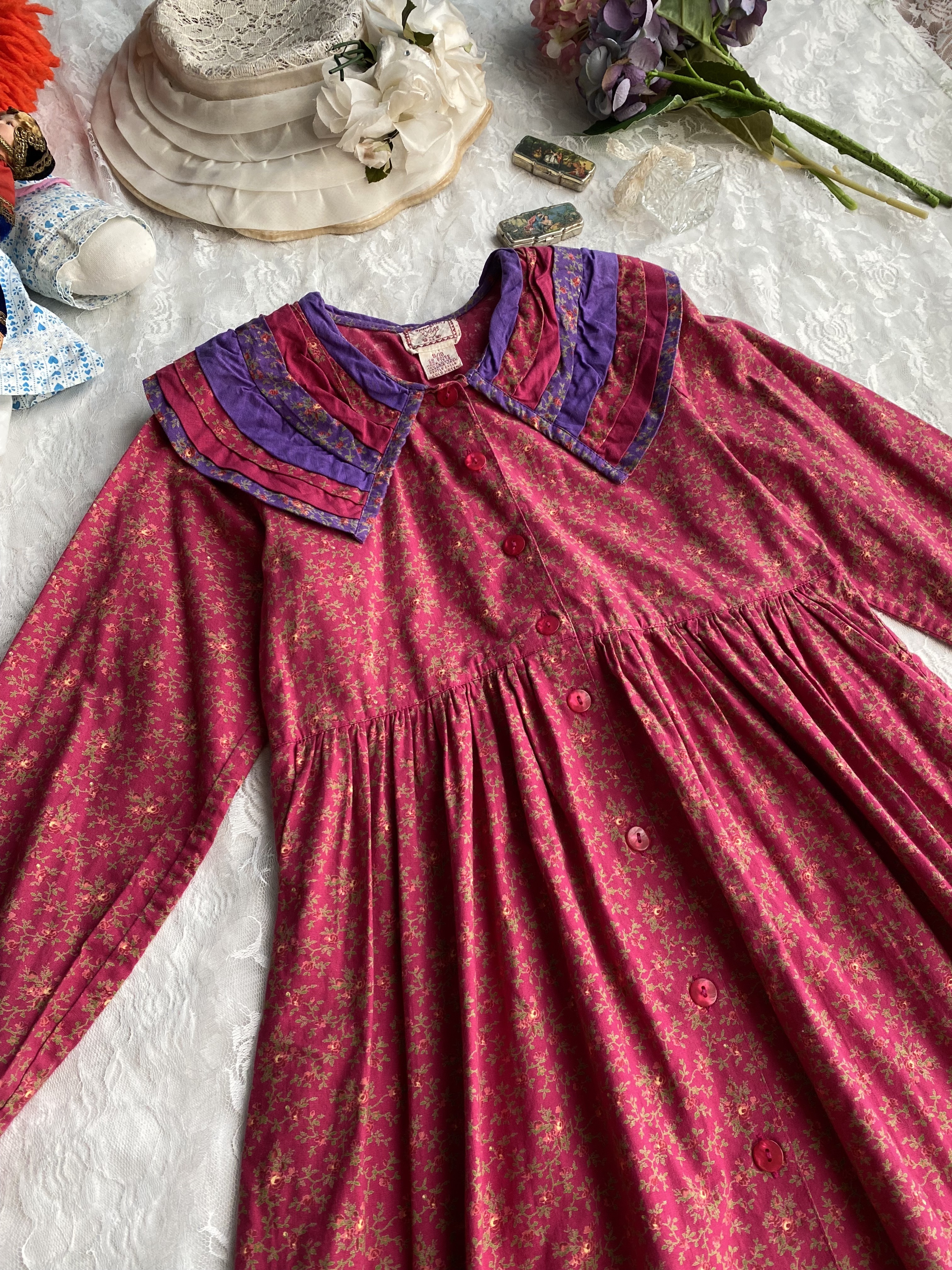 Vintage Dress / Cornelloki古著大領片後綁帶碎花洋裝