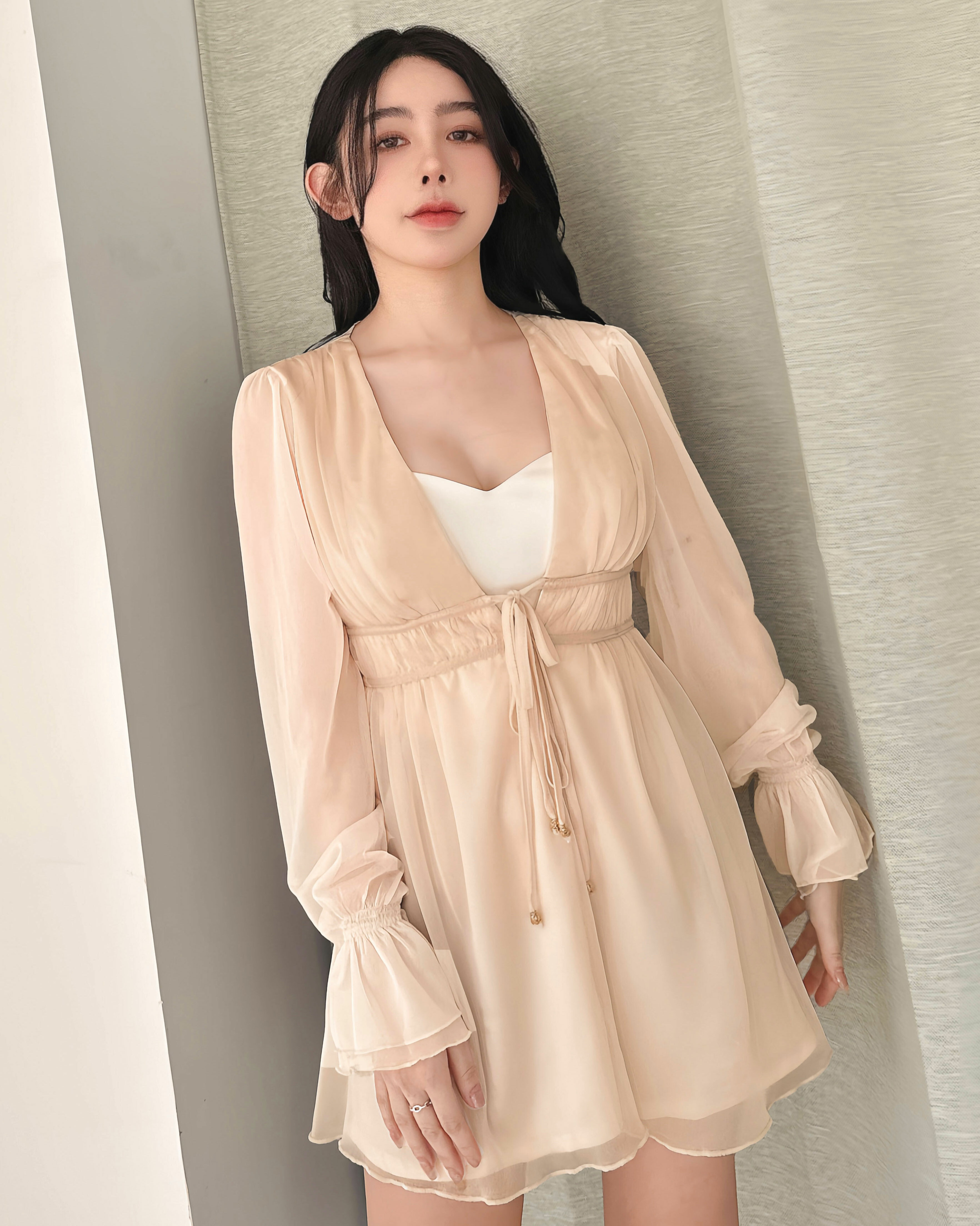 ⭒訂製-唯美紡紗縮腰荷葉袖罩衫