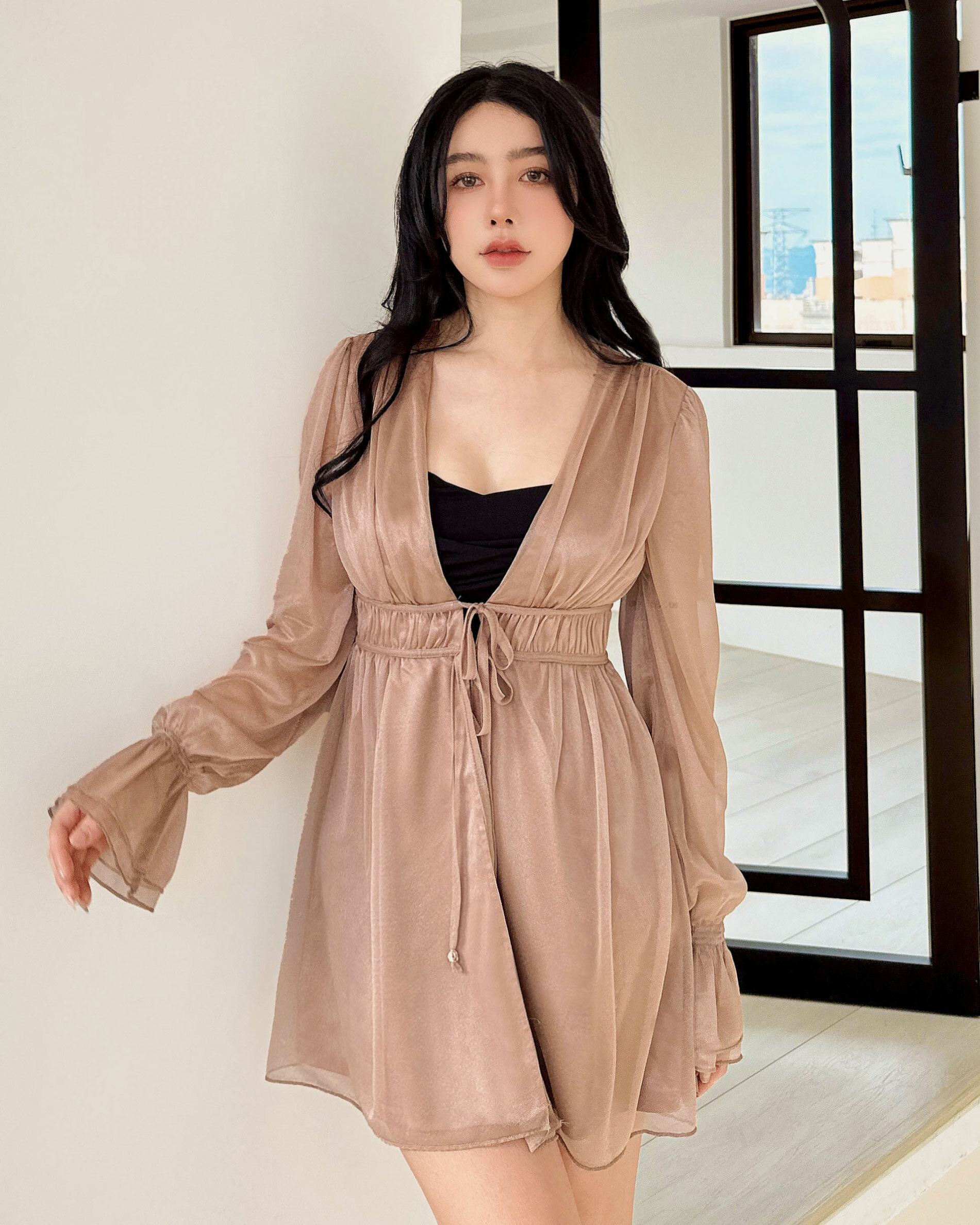 ⭒訂製-唯美紡紗縮腰荷葉袖罩衫