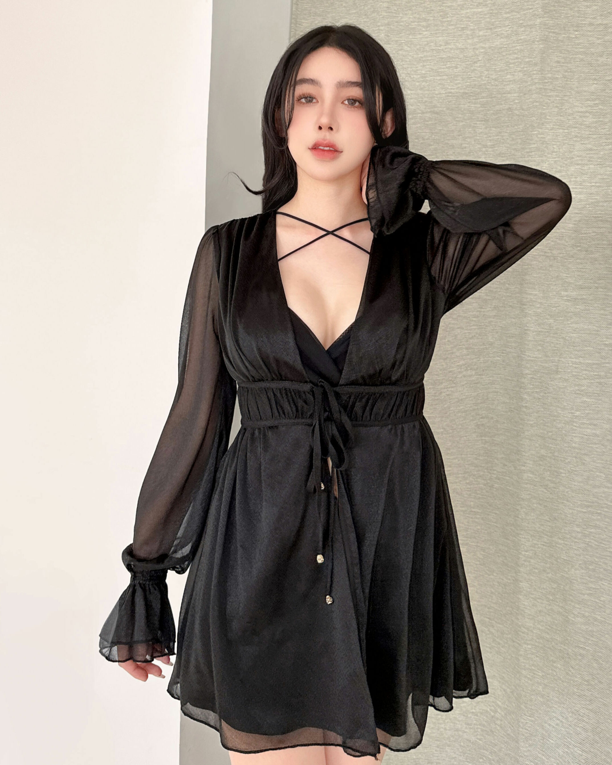 ⭒訂製-唯美紡紗縮腰荷葉袖罩衫