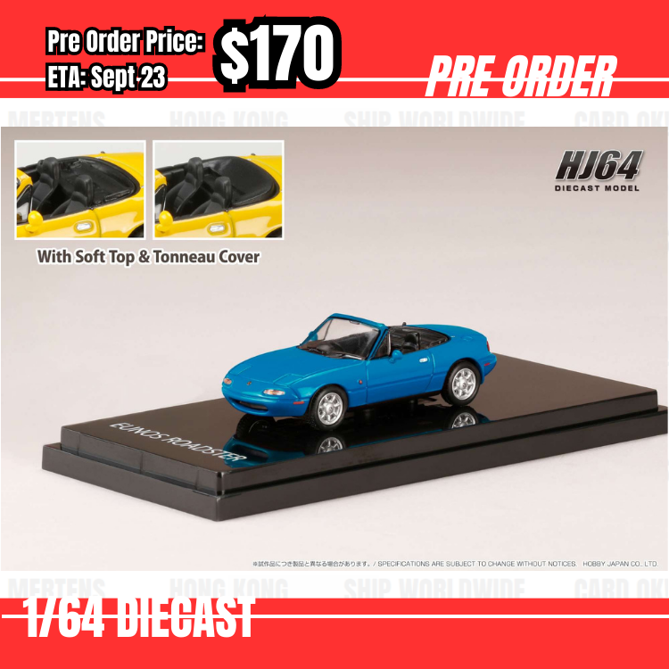 Pre Order-$170 Hobby Japan 1:64 EUNOS ROADSTER (NA6CE) with Tonneau Cover MARINER BLUE HJ642025ABL  [OD24/05]