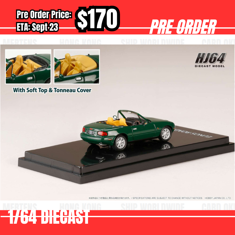Pre Order-$170 Hobby Japan 1:64 EUNOS ROADSTER (NA6CE) V-SPECIAL  with Tonneau Cover NEO GREEN HJ642025BGR  [OD24/05]