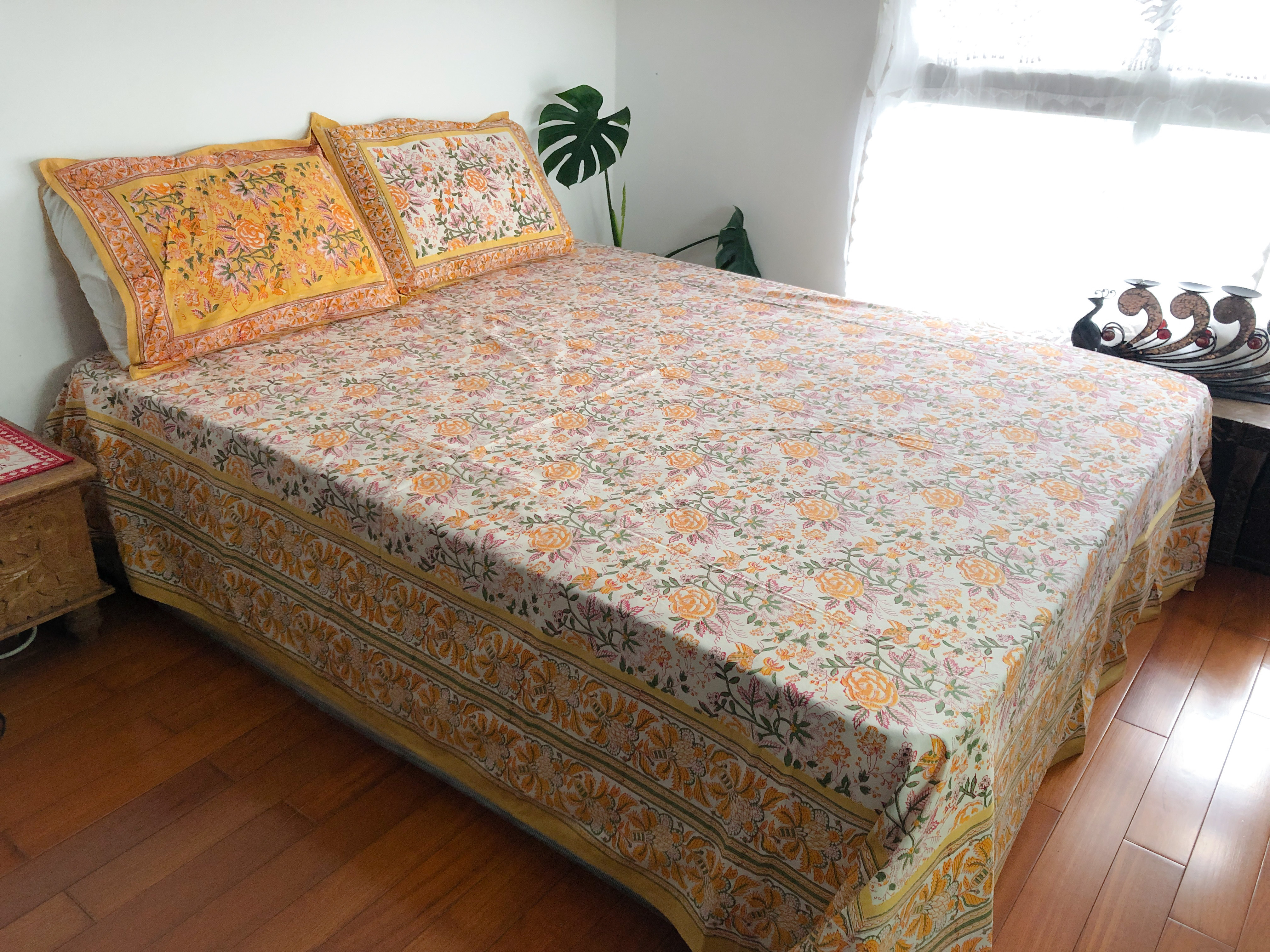 伊斯坦堡黃玫瑰 純棉植染蓋印平鋪床單