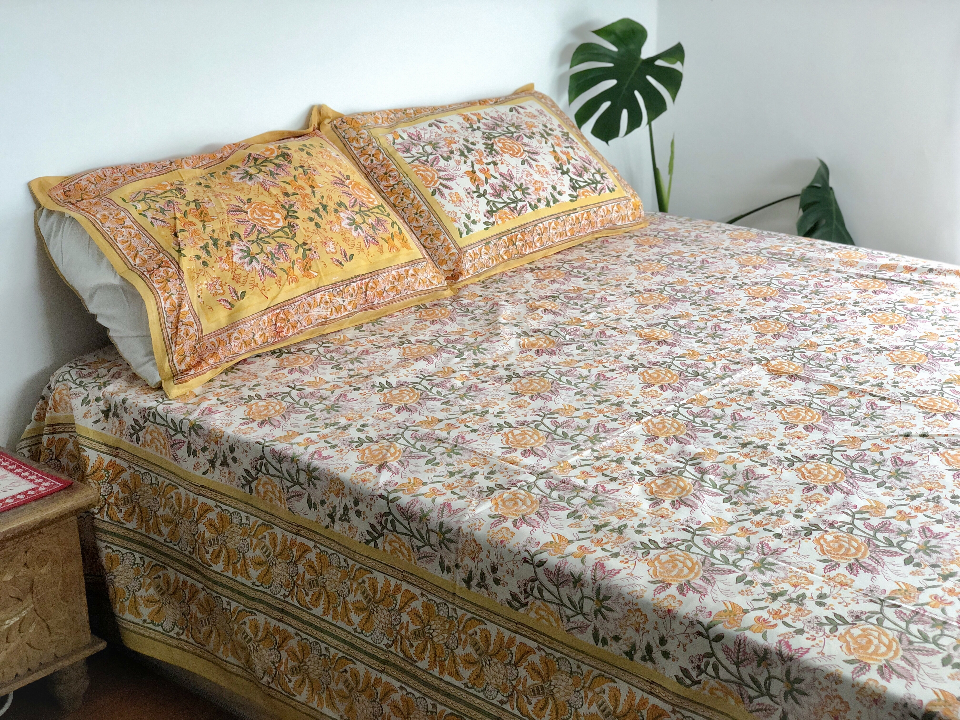 伊斯坦堡黃玫瑰 純棉植染蓋印平鋪床單