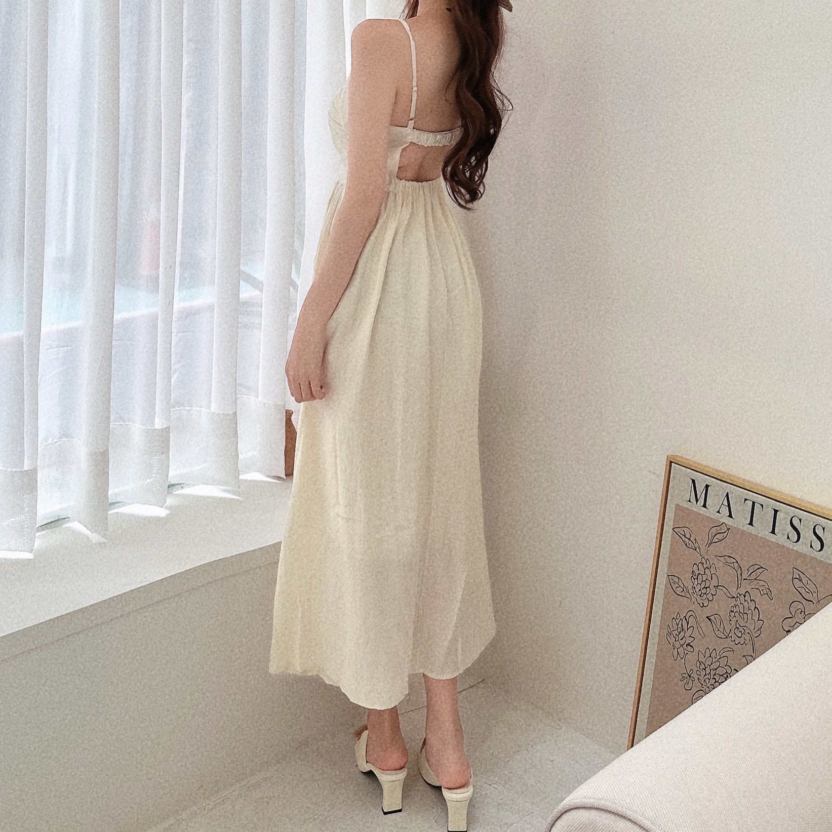 美背桃心抓皺飄飄洋裝/三色