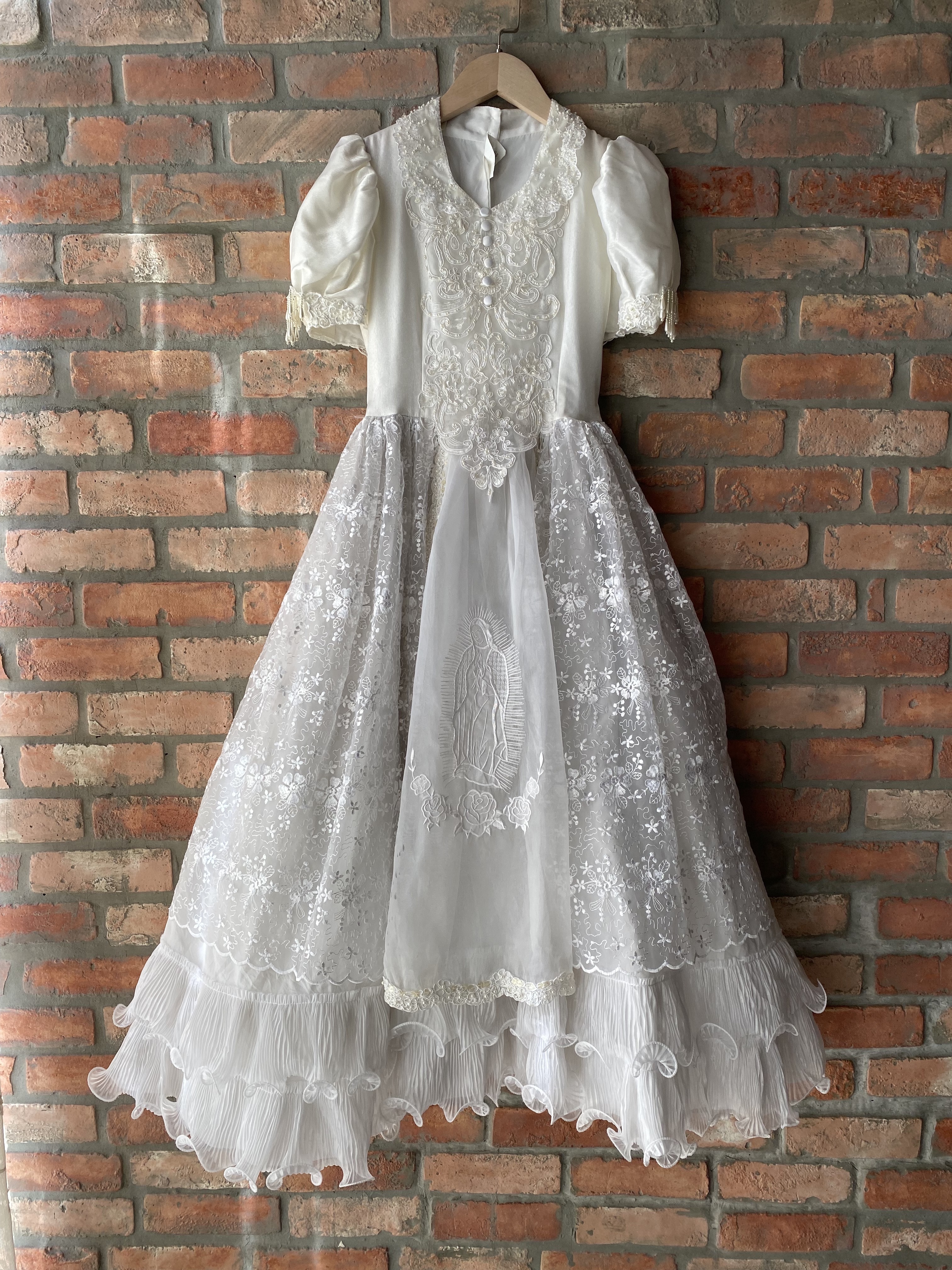 Vintage Dress / 古著公主袖珍珠刺繡花朵蓬裙禮服